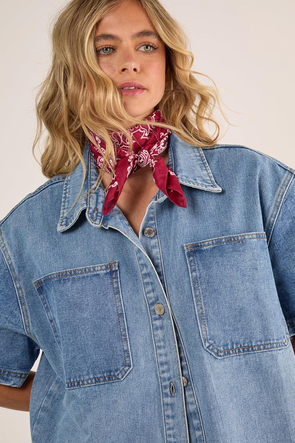 image:imageNasty Gal Womens Denim Short Sleeve Oversized ShirtVintage Wash