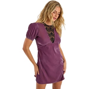 image:imageNasty Gal Velvet Lace Insert Puff Sleeve Mini DressMauve
