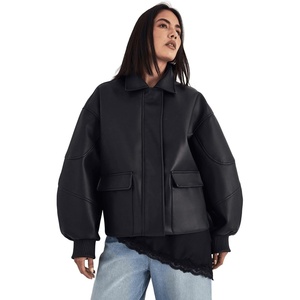image:imageNasty Gal Oversized Longline Faux Leather Bomber JacketBlack